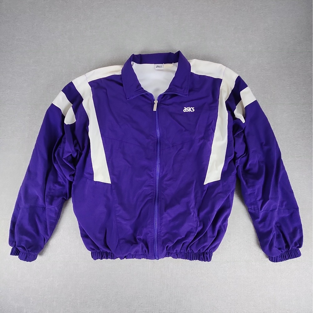 Vintage Asics Windbreaker Jacket Mens Large Purple White Colorblock Full Zip Y2K